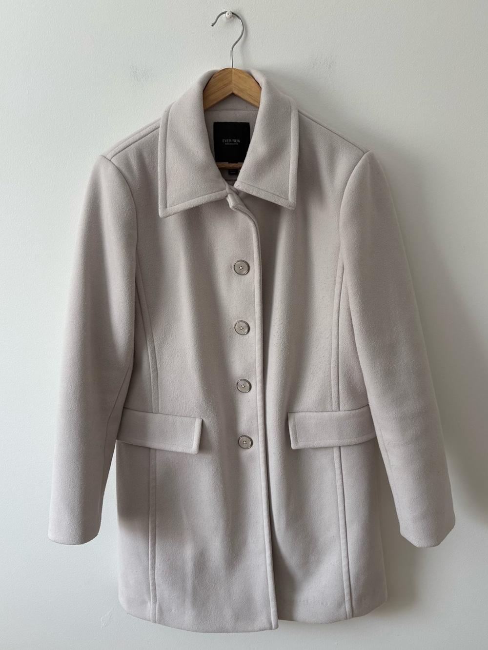 Ever New Classic Ivory Collared Coat Size US 10 Tailored Wool Look Fall Classic - Picture 2 of 13